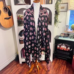 Mossimo Womens Black‎ Waterfall Draped Paisley Kimono op One Size Boho Indie